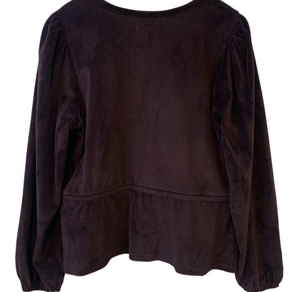 Madewell Women's Sz Medium Corduroy Tie-Front Faux-Wrap Top Spiced Raisin - Picture 3 of 8